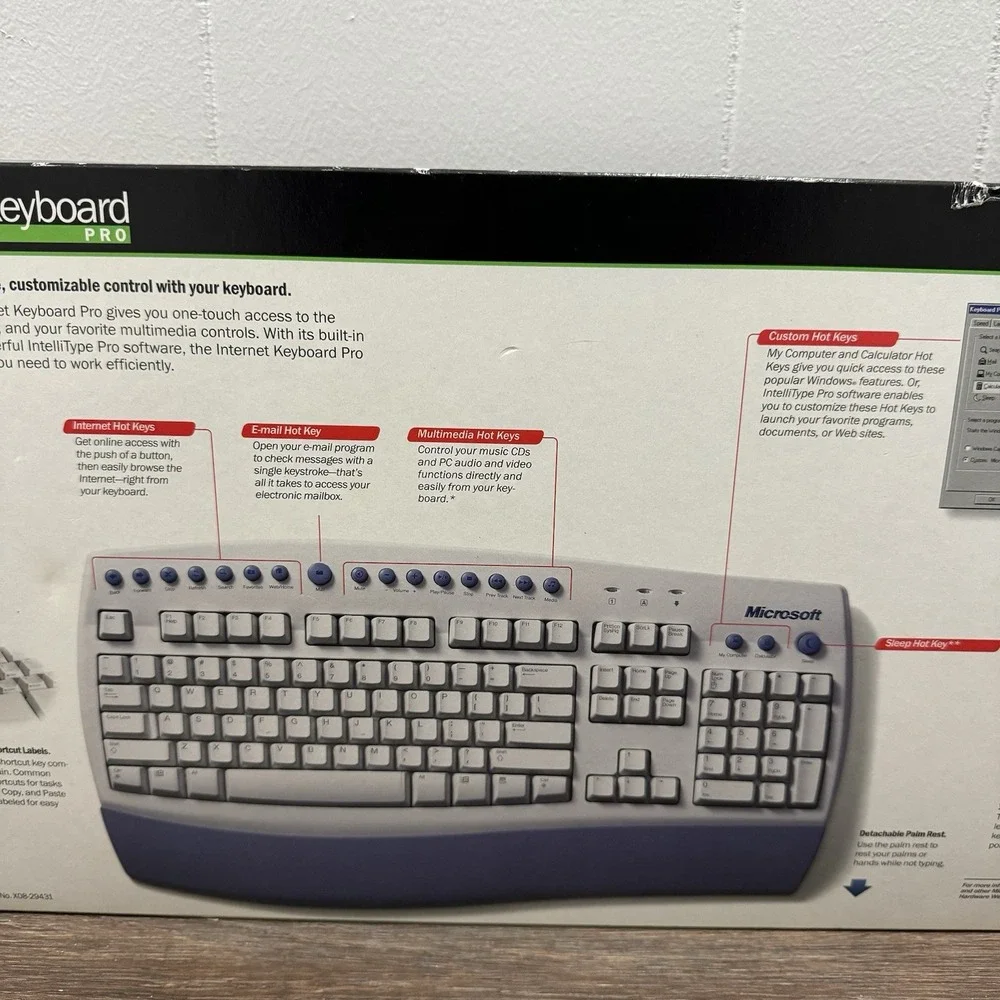 Microsoft‎ Internet Keyboard Pro Wired 2 USB Ports Hot Keys New